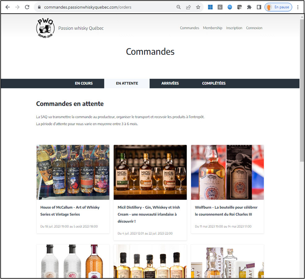 TOUS LES PROCHAINS GROUPES SONT SUR LA NOUVELLE PAGE DE COMMANDE.